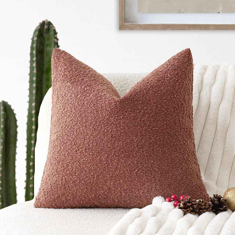 Decorative Boucle Throw Pillow Cover Solid Color Textured Cushion Case For Sofa